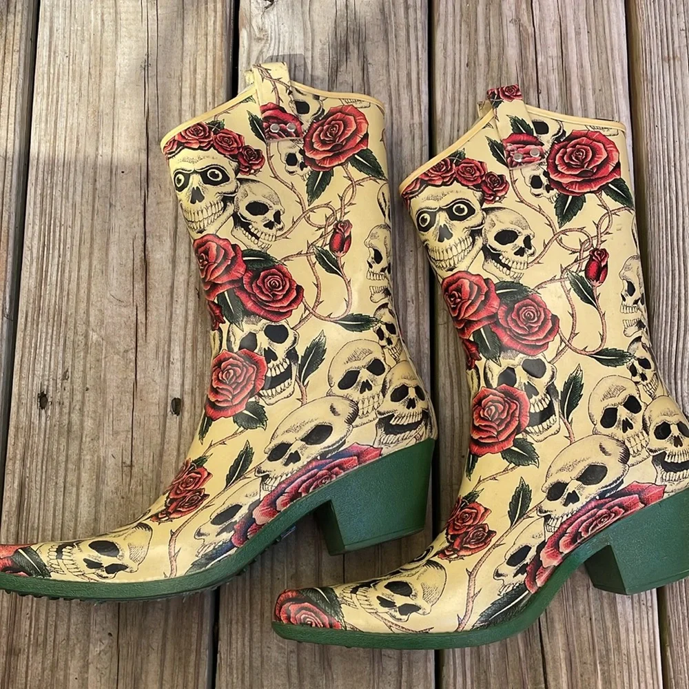NOMAD  Skull Rose Western Cowgirl Mid Calf Women's Boots Size 9